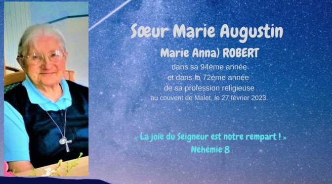 Décès de Sœur Marie Augustin (Marie Anna) ROBERT